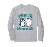 Cute Penguin and Polar Bear Winter Wonderland Christmas Kids Long Sleeve T-Shirt