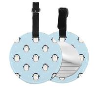 Cute Penguin and Snow Printed,Luggage Tags Pu Leather Name Tag Travel Suitcase Identifier ID Tags Durable Baggage Label 2 pcs