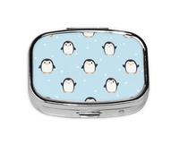Cute Penguin and Snow Printed,Meta Pill Box 2 Compartment Medicine Case,Portable Organizer