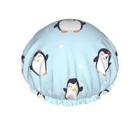 Cute Penguin And Snow Printed,Shower Cap Nightcap Double Layer Waterproof Elastic Bath Cap Reusable Hair Cap