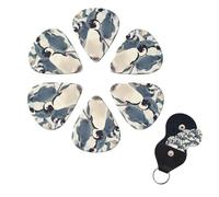 Cute Penguin Animal Pattern Guitar Picks 6 Pack, 0.96mm Thickness Celluloid Bass Pick with Leather Guitar Pick Holder Keychain Abstract Art Pics Plectrum for Acoustic Electric Guitar, Ukulele, Bass