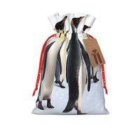 (Cute Penguin Animal Pattern) Large Reusable Burlap Pouches Rustic Wedding Favor Xmas Bags Drawstring Gift Sacks Bulk Party. M Size
