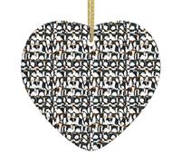Cute Penguin Animal Pattern Print Doublesided Decor Heart-Shaped Ceramic Christmas Ornament Xmas Party Ornaments