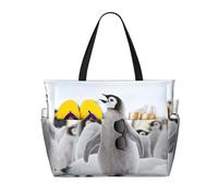 Cute Penguin Animal Pattern Print Large Waterproof Beach Tote Bag for Women with Zip and Pockets Foldable Handbag for Travel Pool Shopping Holiday Gym