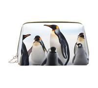 Cute Penguin Animal Pattern Print Makeup Bag Portable Leather Waterproof Cosmetic Bag Clutch Makeup Brush Bag (6.7x4.3in)