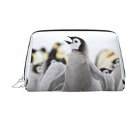 Cute Penguin Animal Pattern Print Makeup Bag Portable Leather Waterproof Cosmetic Bag Clutch Makeup Brush Bag (6.7x4.3in)