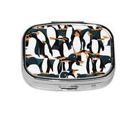 Cute Penguin Animal Pattern Print Metal Iron Plating Square Mini Pill Box Portable Pill Box for Home Traveling Purse