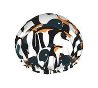 Cute Penguin Animal Pattern Printed Large Shower Cap, Double Layer Hair Protector For Facial Care, Reusable Hair Wrap