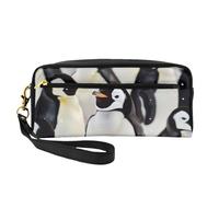 Cute Penguin Animal Pattern Printed Leather Makeup Bags with Wrist Strap Portable Travel Toiletry Bag Cosmetic Organizer Bag for Women