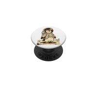 Cute Penguin Astronaut Moon Space Retro Illustration PopSockets Adhesive PopGrip