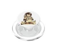 Cute Penguin Astronaut Moon Space Retro Illustration PopSockets PopGrip for MagSafe