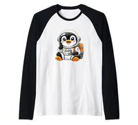 Cute Penguin Astronaut Space and Explorer Adventure Raglan Baseball Tee