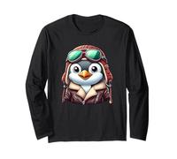 Cute Penguin Aviator Pilot Animal Art Long Sleeve T-Shirt
