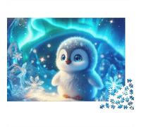 Cute Penguin Baby 1000 Piece Stress Relief Puzzle for Adults Tiny White Owl Under Magical Northern Lights Premium Sturdy Challenging Relaxation 70x50cm/1000pcs