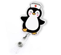 Cute Penguin Badge Reel Retractable, Funny Animal Badge Reel for Nurse Nursing Student RN CMA CNA LPN Doctor & Medical Worker, Pediatric Nurse Badge Holder with Alligator Clip & 24” Durable Nylon Cord