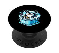 Cute Penguin Bathing In The Tub With Foam PopSockets Adhesive PopGrip