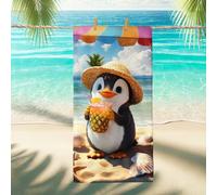 Cute Penguin Beach Towel Cartoon Microfiber Extra Large Fun Summer Design, Quick Dry Absorbent Sand Free Lightweight Bath Blanket, Ideal for Pool Gym Outdoor Travel Essentials 70x35 Inch