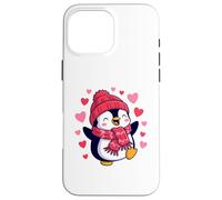 Cute Penguin Beanie Love Hearts Scarf Valentines Day Case for iPhone 16 Pro Max
