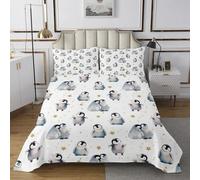 Cute Penguin Bedspread Single Size,Cartoon Animal Antarctica Super Soft Quilt Coverlet for Home Decor,Wild Animals Star Gold Bedding Set(1 Coverlet+1 Pillowcase)