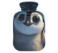 Cute Penguin Big Eyes Hot Water Bottle with Velvet Cover Warm Water Heat Bottles for Menstrual Cramps Pain Relief Small