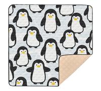 Cute Penguin Black White Blue Soft Foam mat for Baby to Play on Floor for Indoor Outdoor Comfortable Foldable Padded Play Mat for Babies Infants Toddlers, 50'' x 50''