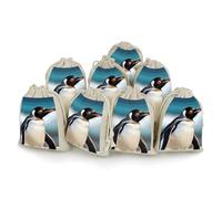 Cute Penguin Bunches Pocket Cotton And Hemp with Drawstring 8 Pieces Reusable Gift Bags Jewelry Pouch for Wedding DIY Craft Party (4.9 X 6.7 Inch)