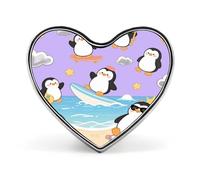 Cute Penguin Button Pin Fashion Heart Brooch Novelty Pinback Button Badges Exquisite Aluminum Alloy Heart Shape Lapel Pins for Dress Bag Accessories&Gift