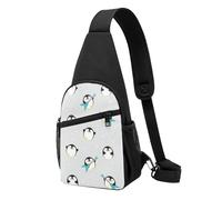 Cute Penguin Casual Sling Bag Crossbody Shoulder Pack,Durable Polyester Chest Bag with Multiple Pockets and Key Holder,Adjustable Strap for Men Women