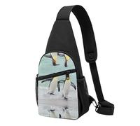 Cute Penguin Casual Sling Bag Crossbody Shoulder Pack,Durable Polyester Chest Bag with Multiple Pockets and Key Holder,Adjustable Strap for Men Women