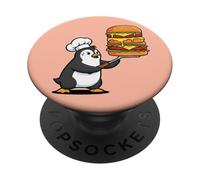 Cute Penguin Chef Balancing Big Burger BBQ PopSockets Adhesive PopGrip