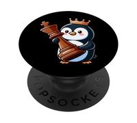 Cute Penguin Chess Player with King Piece PopSockets Adhesive PopGrip