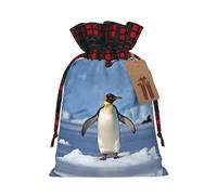 Cute Penguin Color Blocked Linen Drawstring Gift Bag, Reusable Gift Bag
