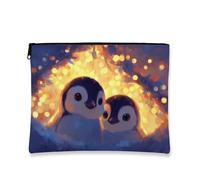 Cute Penguin Cosmetic Bag, Adorable Animal Design Travel Pouch for Women, Portable Small Canvas Zipper Organizer, Perfect for Winter Holiday Gifts, Blue, 7x9 Inch, Penguins