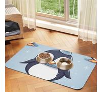 Cute Penguin Dog Food Mat, Absorbent Pet Feeding Mat for Food and Water Bowls Non-Slip Placement Pad for Floors Waterproof Quick Dry Water Dispenser Mat for Dogs Puppy Cats 16x24 Inch