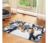 Cute Penguin Dog Food Mats for Floors, 16x24 Inch Non-Slip Super Absorbent Pet Food Mat, Dishwasher Dog Mat for Food and Water, Cute Rubber Quick Dry Pet Feeding Mat for Dogs Puppy Cats