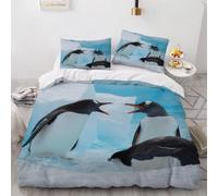 Cute Penguin Double Duvet Cover Set Wild Animals Bedding 3D Soft Comfort Microfiber Quilt Cover 200x200 cm with Zipper Closure and 2 Pillowcases for Kids Teenager Adults Z.159