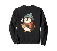 Cute Penguin Drinking Hot Cocoa Cozy Beanie and Scarf Design Sweatshirt