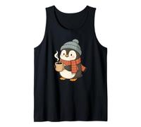 Cute Penguin Drinking Hot Cocoa Cozy Beanie and Scarf Design Tank Top