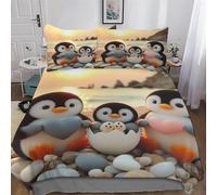 Cute Penguin Duvet Cover Set 2 Pieces, 3D Print Bedding Comforter Cover with Pillowcases Soft Microfiber Easy Care Quilt Cover for Boys Girls Kids Bedroom Single (135x200cm)