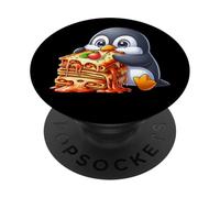 Cute Penguin Eating Lasagna Italian Food Cartoon PopSockets Adhesive PopGrip