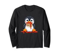 Cute Penguin Eating Spaghetti Lasagna Messy Fun Long Sleeve T-Shirt