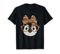 Cute Penguin Face Leopard Coquette Bow Glasses T-Shirt