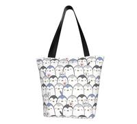 Cute Penguin Fashion Canvas Tote Bag With All Over Print Design,Large Reusable Shopper Tote With Double Handles,Beach Tote, Weekend Bag