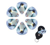 Cute Penguin Guitar Picks 6 Pack, 0.46mm Thickness Celluloid Bass Pick with Leather Guitar Pick Holder Keychain Abstract Art Pics Plectrum for Acoustic Electric Guitar, Ukulele, Bass