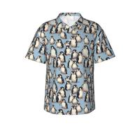 Cute Penguin Hawaiian Shirt for Men Printed Casual Beach Shirts Button Down Short Sleeve Vacation Shirt, Black, XL