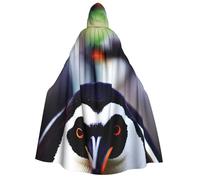 Cute Penguin head print Unisex Medieval Viking Hooded Cape Cloak for Halloween Cosplay, Christmas Party Costume Outfits