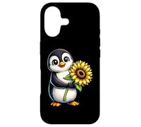 Cute Penguin Holding Sunflower Flower Case for iPhone 17