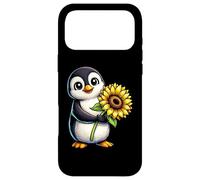 Cute Penguin Holding Sunflower Flower Case for iPhone 17 Pro Max