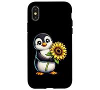 Cute Penguin Holding Sunflower Flower Case for iPhone X/XS