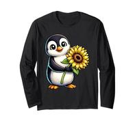 Cute Penguin Holding Sunflower Flower Long Sleeve T-Shirt
